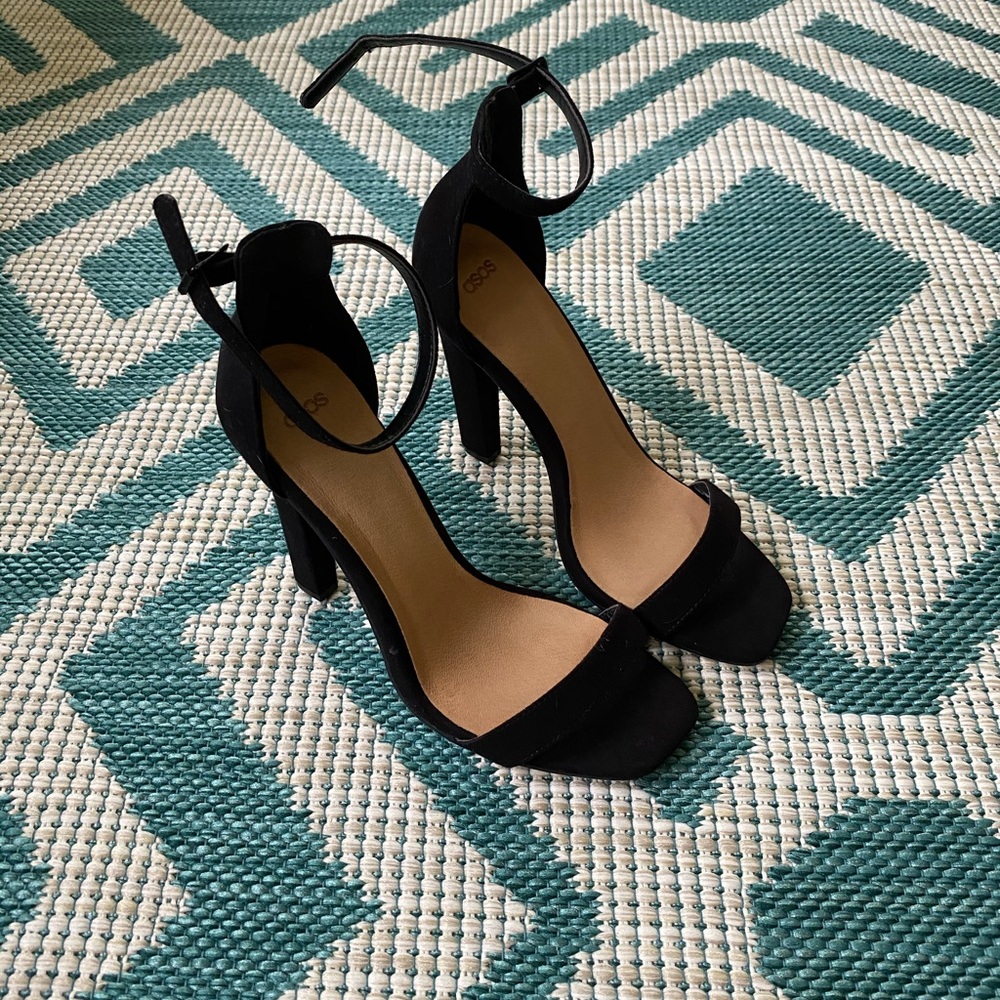 ASOS Black Suede Ankle Strap Heels